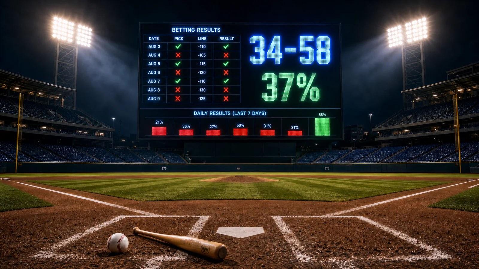 Weekly Recap: AI Picks Went 34-58 (37% Win Rate) for Aug 3 to Aug 9, 2026